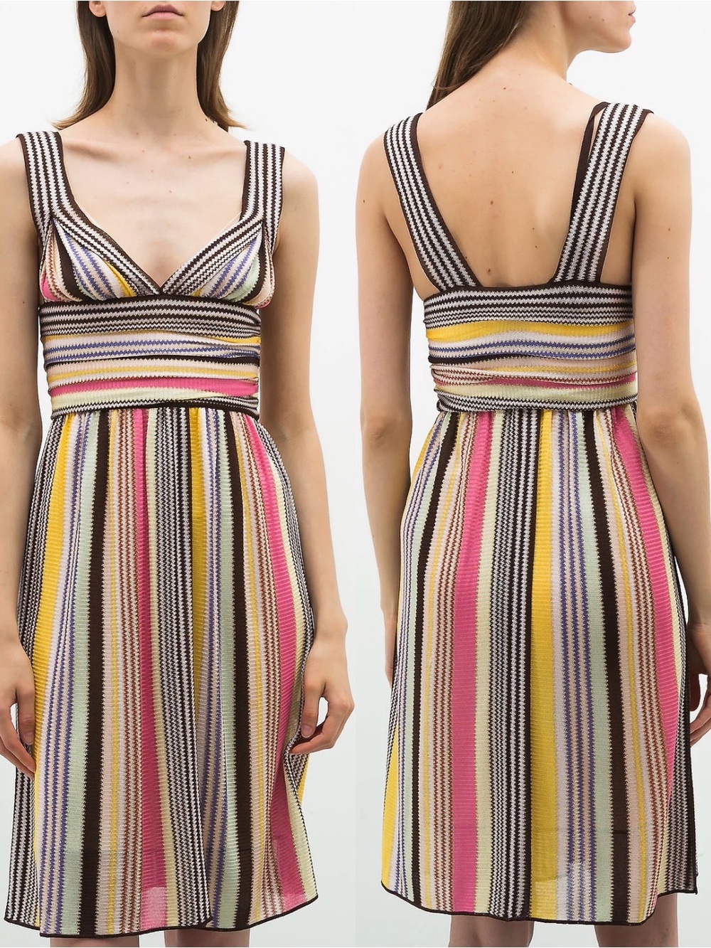 Missoni Striped Knit Midi Dress in Pink, Yellow, Brown